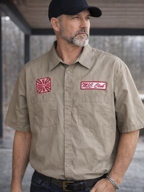 West Coast Choppers Jesse James Work Shirt Iron Cross Back Logo Y2K Biker XL